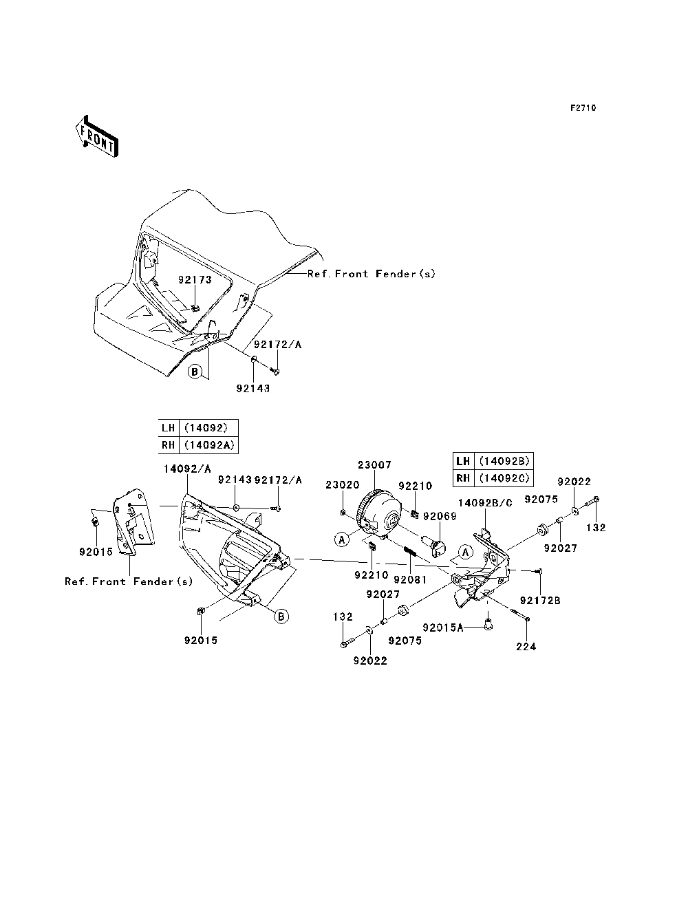 Headlight Diagram and Parts List for KRF750VBF 2011 Kawasaki Lawn Tractor Accessories