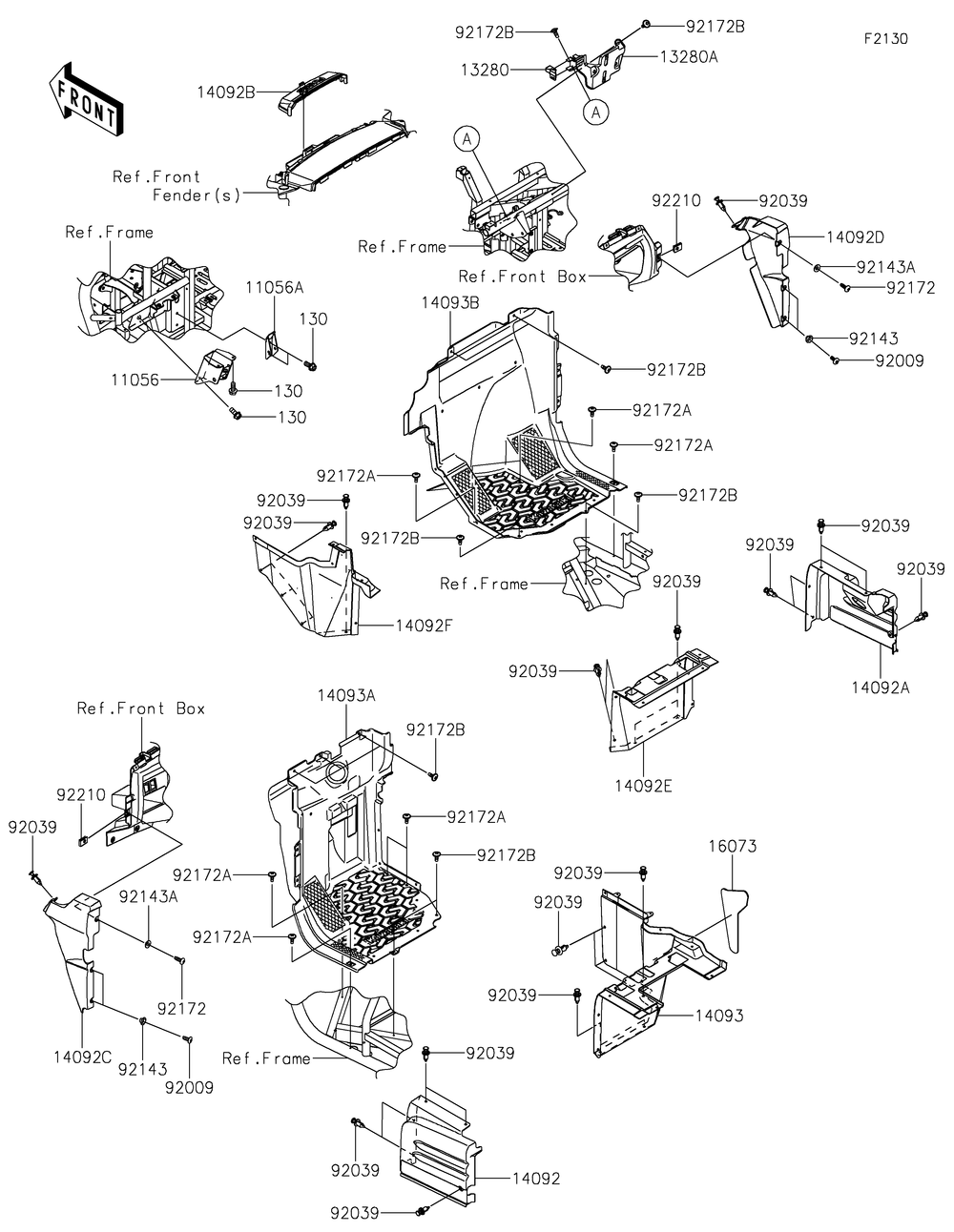 Frame Fittings Diagram and Parts List for KRF800JNFNL 2022 Kawasaki Lawn Tractor Accessories