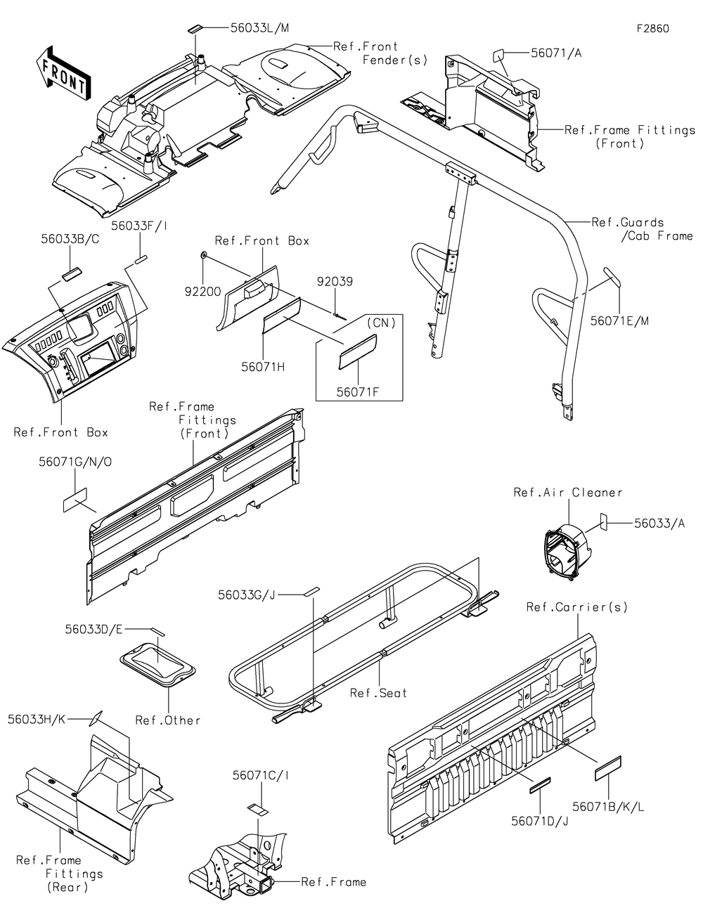 Labels Diagram and Parts List for KAF820BJF 2018 Kawasaki Lawn Tractor Accessories