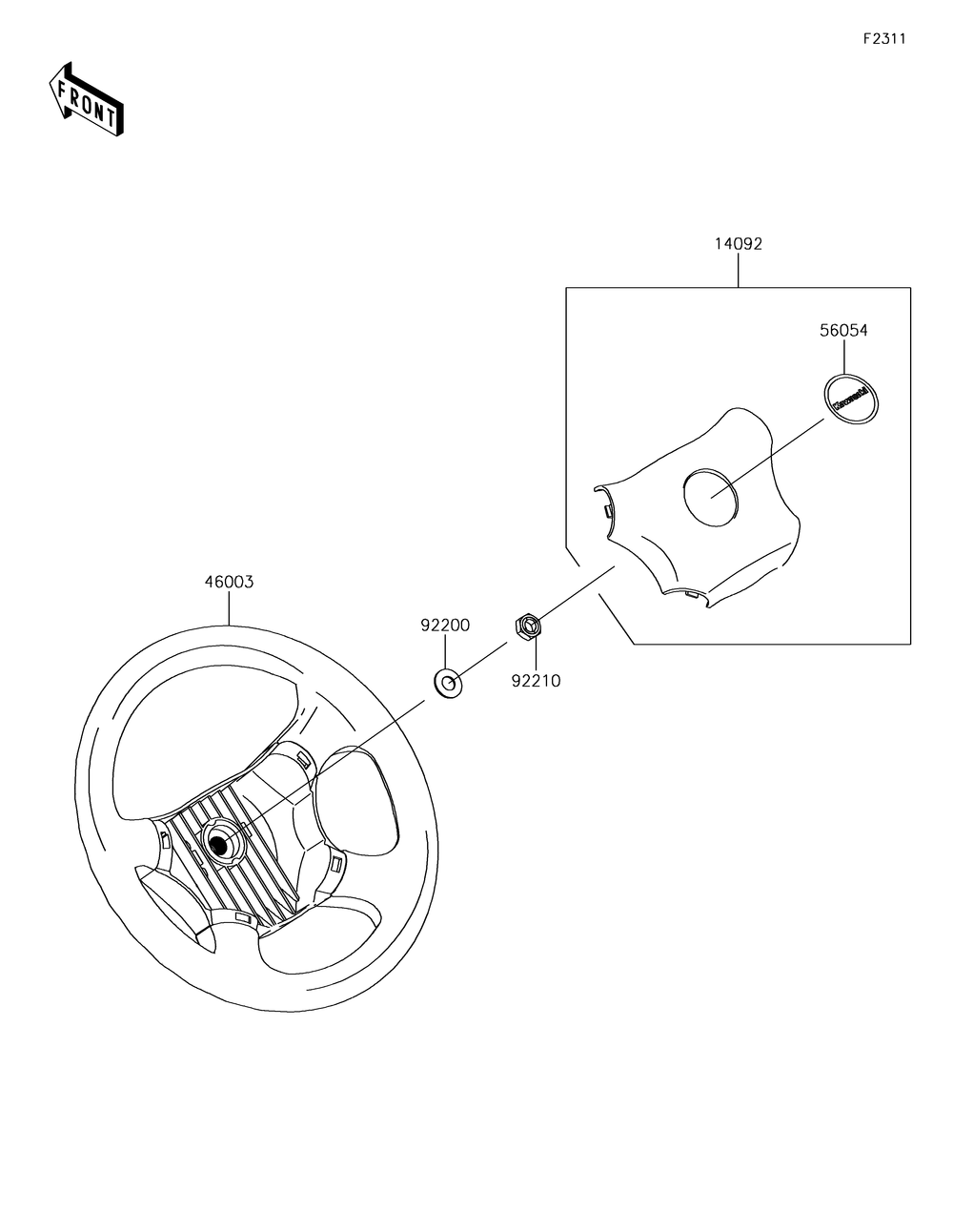 Steering Wheel Diagram and Parts List for KAF620RHF 2017 Kawasaki Lawn Tractor Accessories