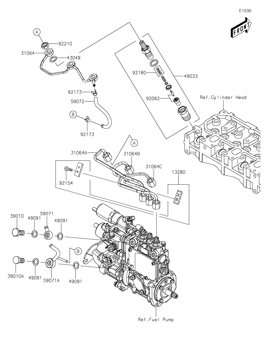 Fuel Injection Diagram and Parts List for KAF1000BHF 2017 Kawasaki Lawn Tractor Accessories