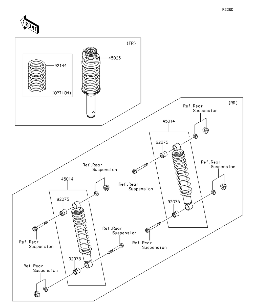 Shock Absorber Diagram and Parts List for KAF620RFF 2015 Kawasaki Lawn Tractor Accessories