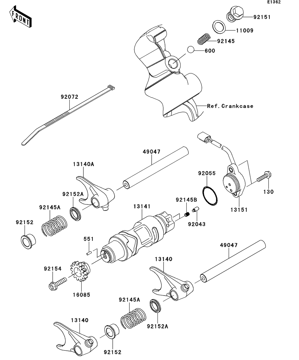 Gear Change Drum/Shift Fork Diagram and Parts List for KRT750DCF 2012 Kawasaki Lawn Tractor Accessories