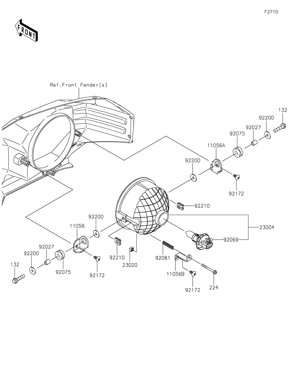 Headlight Diagram and Parts List for KAF1000JMFNN 2021 Kawasaki Lawn Tractor Accessories