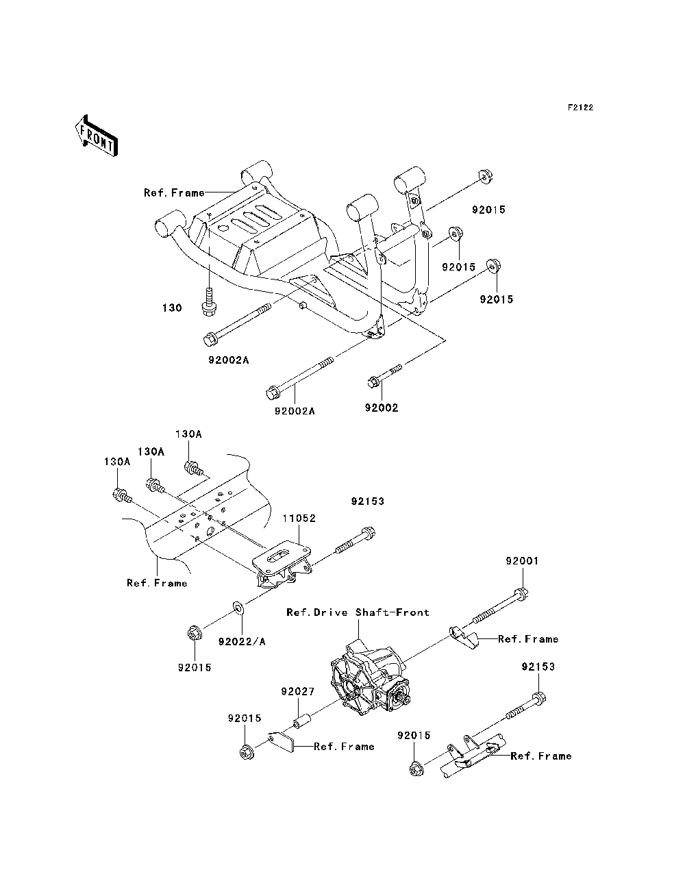 Engine Mount Diagram and Parts List for KAF620H7F 2007 & Prior Kawasaki Lawn Tractor Accessories