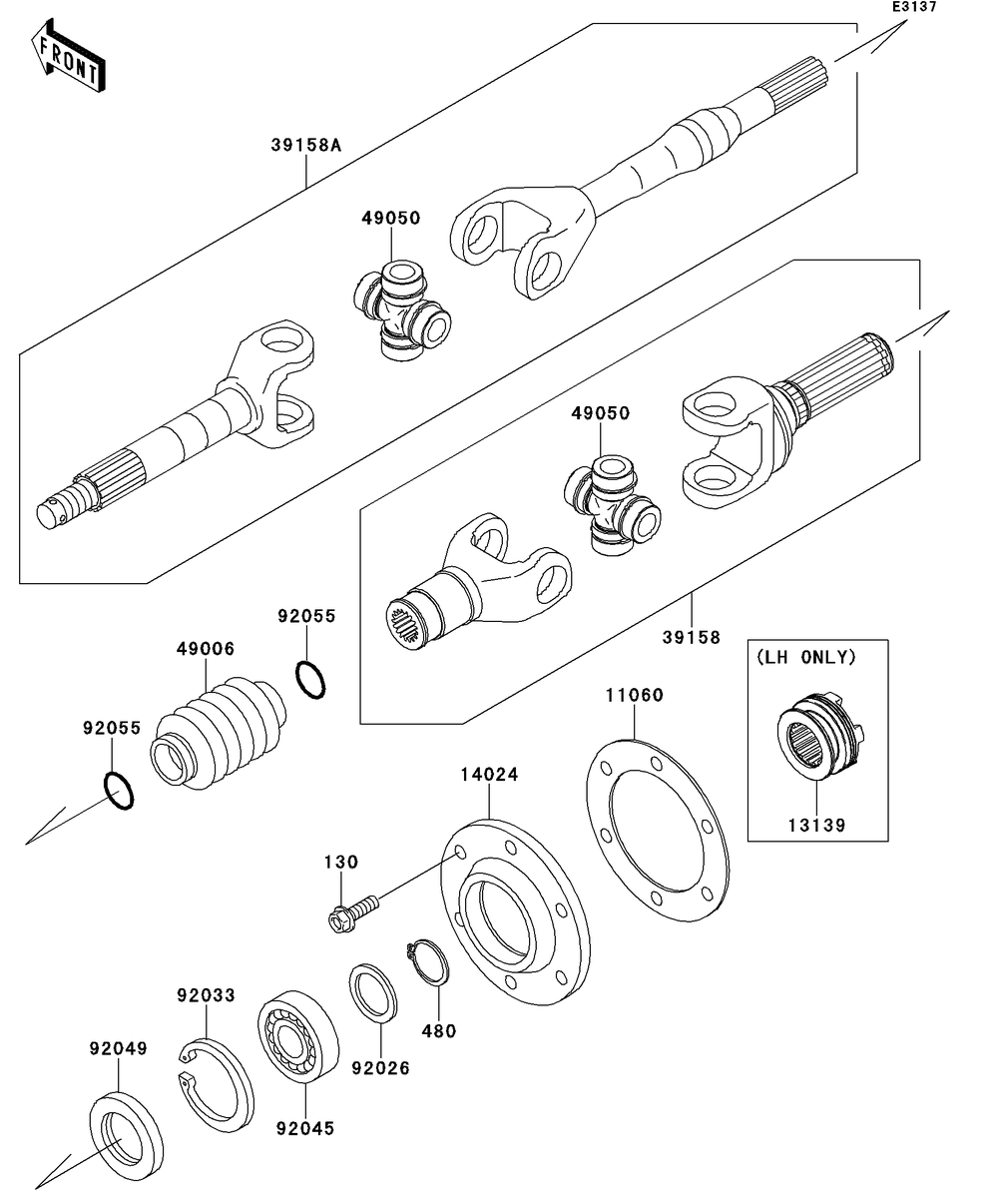 Drive Shaft-Rear Diagram and Parts List for KAF950GDF 2013 Kawasaki Lawn Tractor Accessories