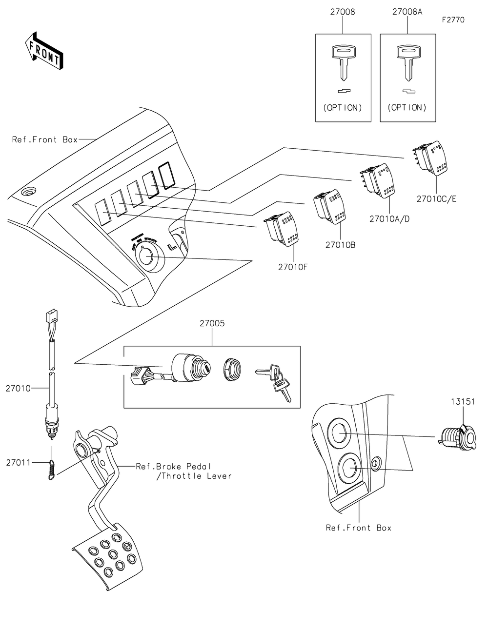 Ignition Switch Diagram and Parts List for KAF820GMFNL 2021 Kawasaki Lawn Tractor Accessories