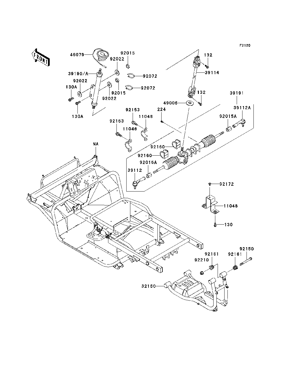 Frame Diagram and Parts List for KAF620H7F 2007 & Prior Kawasaki Lawn Tractor Accessories