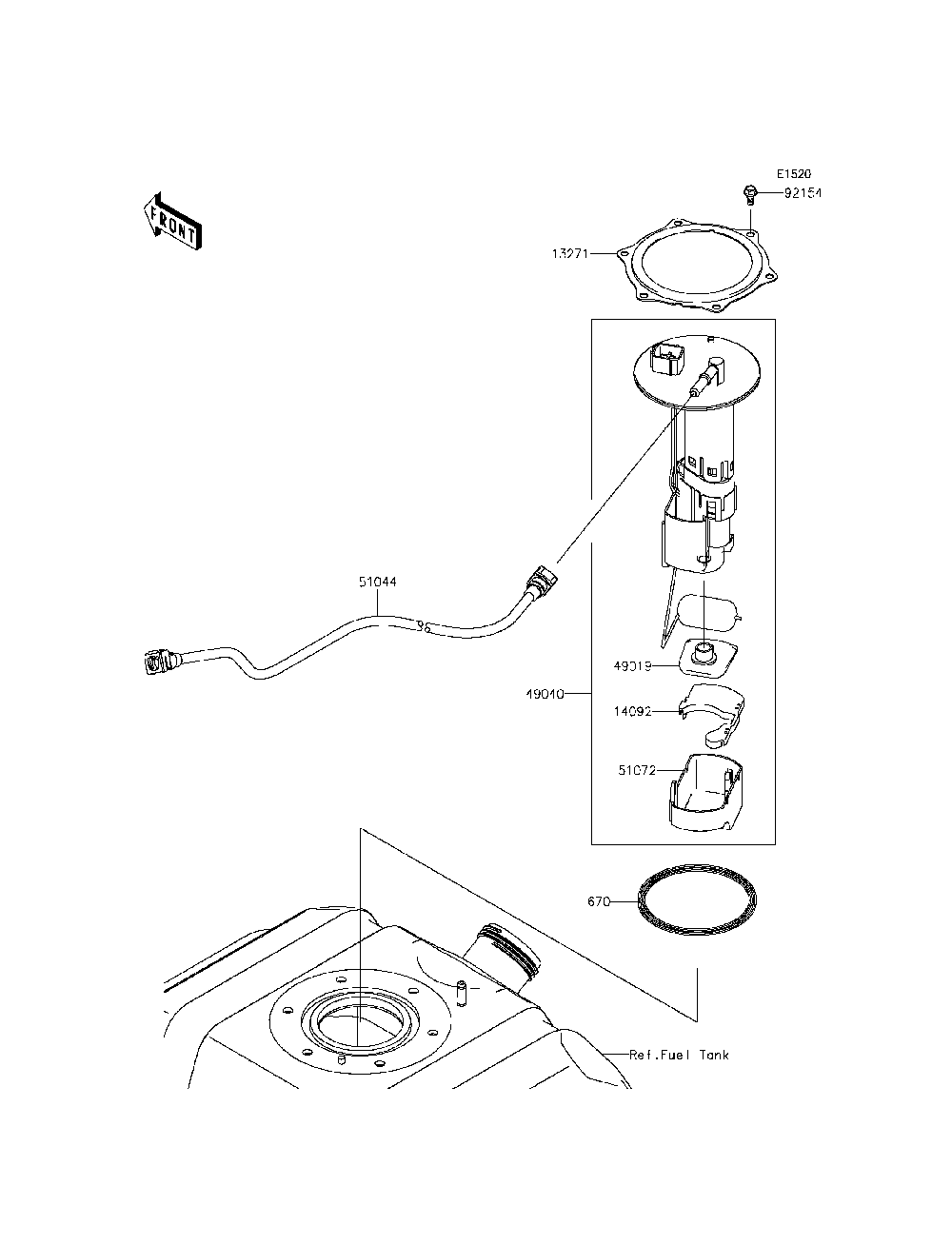 Fuel Pump Diagram and Parts List for KRT800CFF 2015 Kawasaki Lawn Tractor Accessories