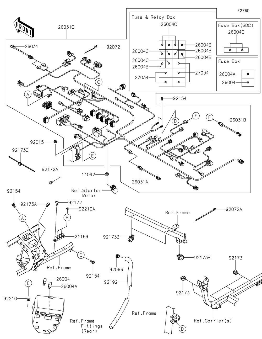 Chassis Electrical Equipment Diagram and Parts List for KRF1000DPFNL 2023 Kawasaki Lawn Tractor Accessories