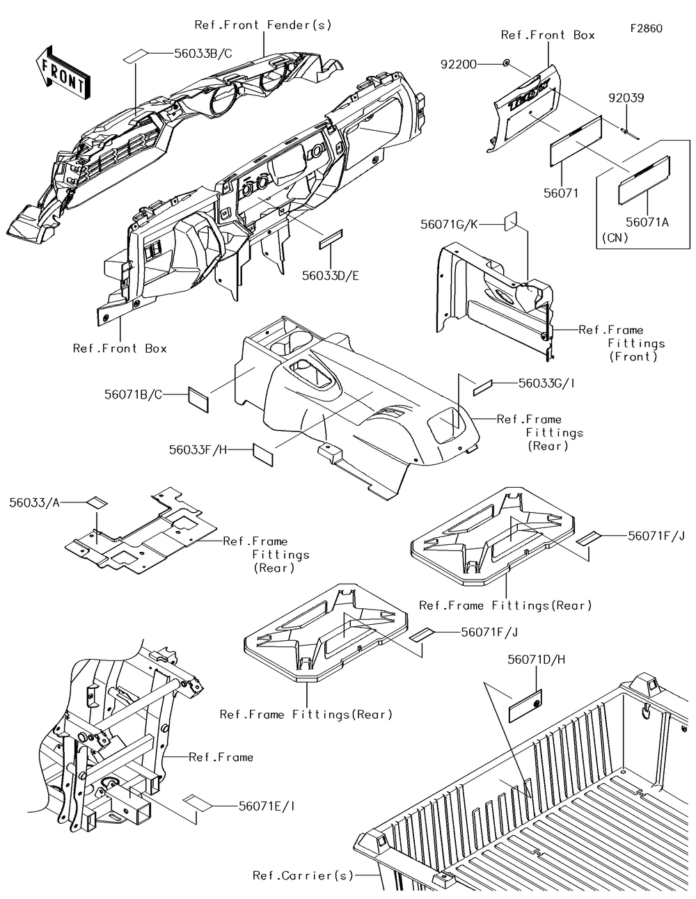 Labels Diagram and Parts List for KRF800GJF 2018 Kawasaki Lawn Tractor Accessories