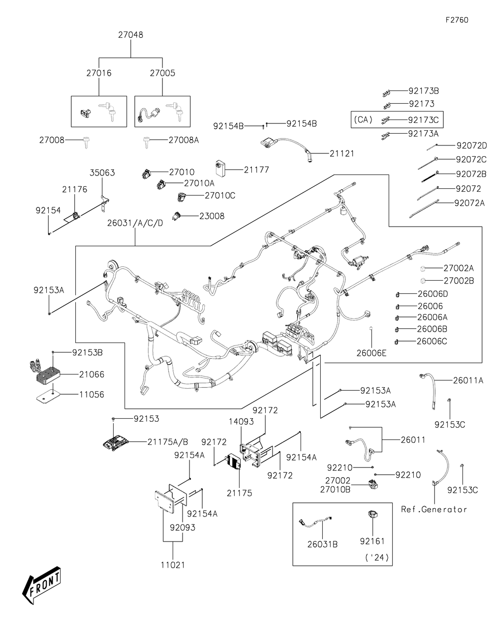Chassis Electrical Equipment Diagram and Parts List for KAF700FPFNN 2023 Kawasaki Lawn Tractor Accessories