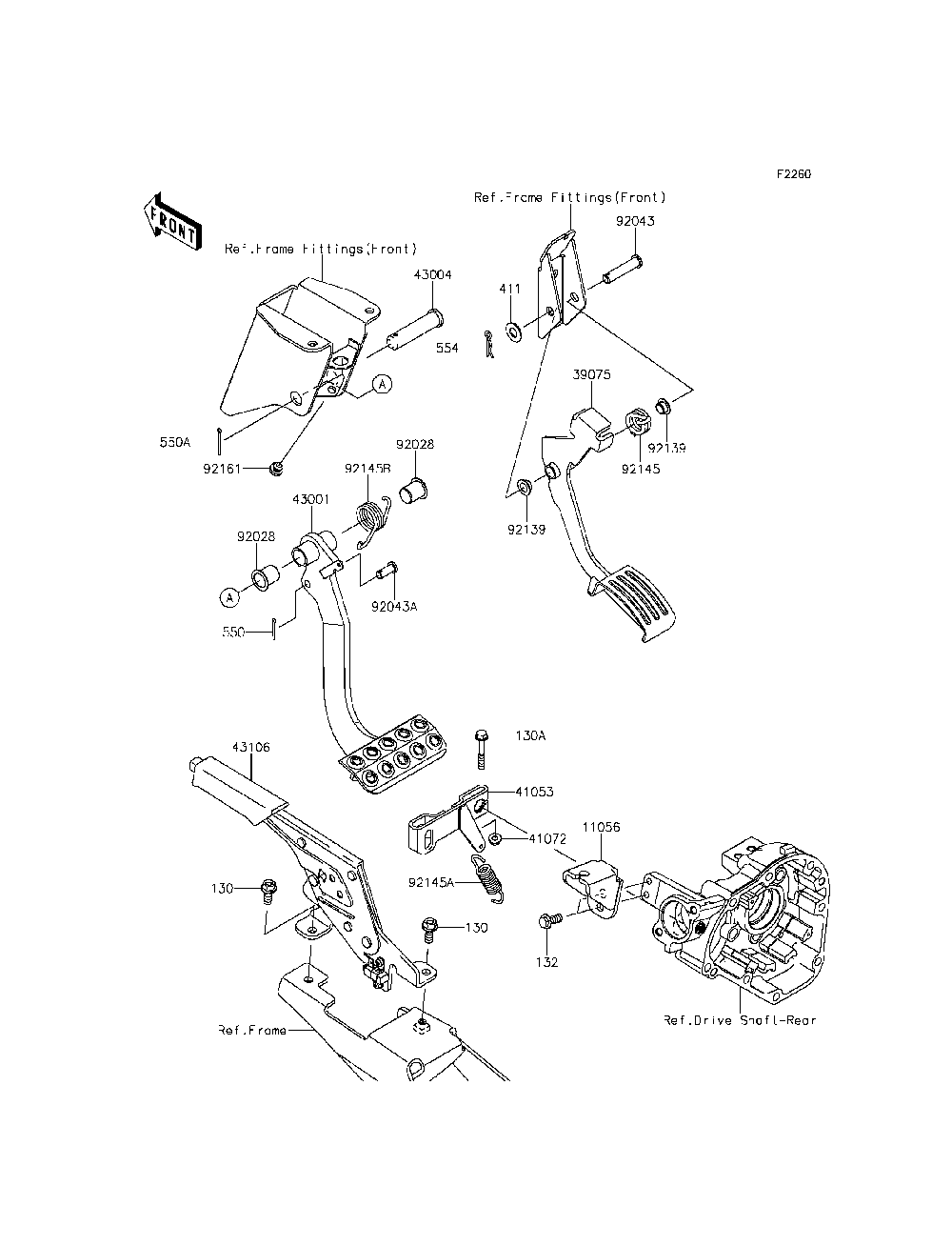 Brake Pedal/Throttle Lever Diagram and Parts List for KRF800DFF 2015 Kawasaki Lawn Tractor Accessories