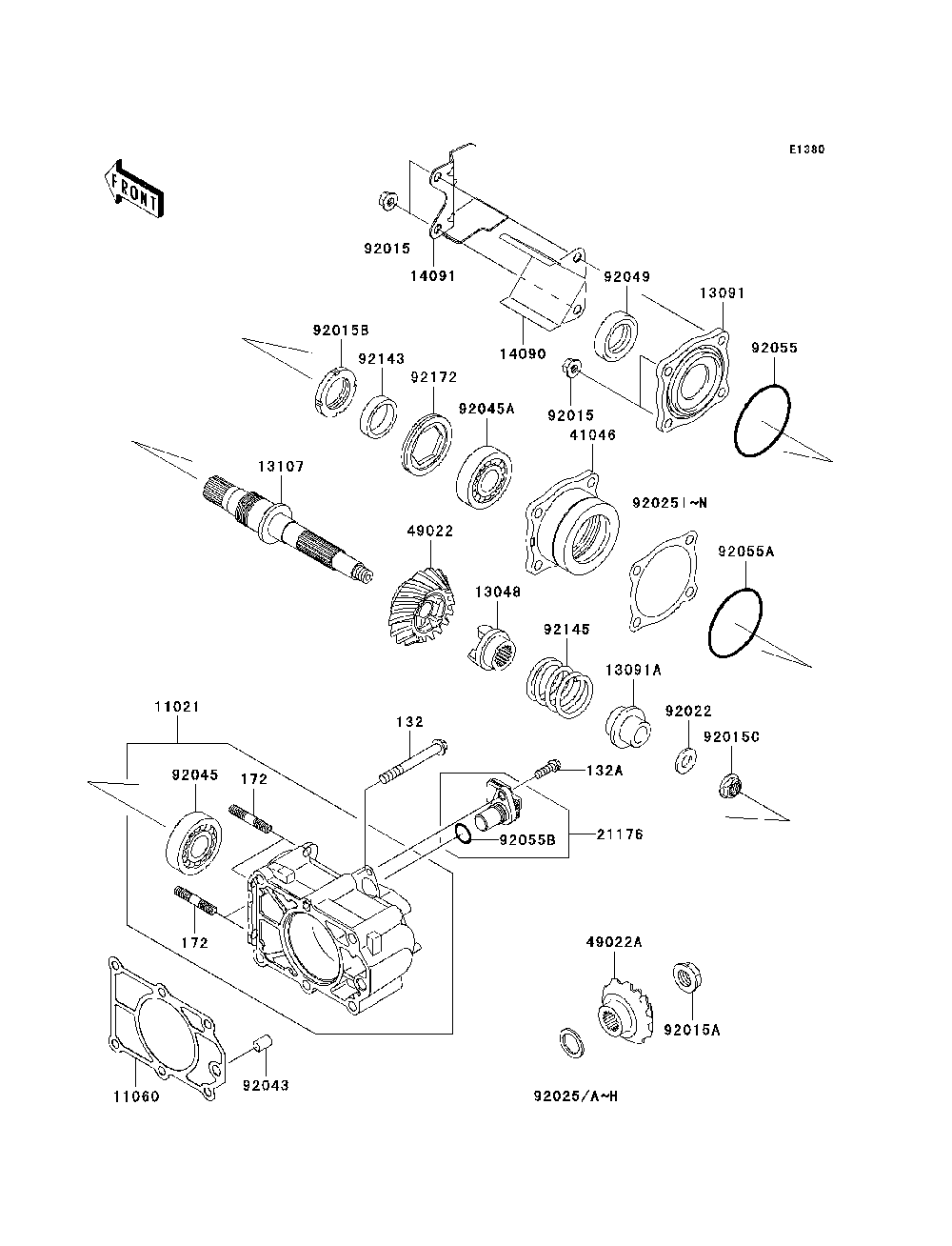 Bevel Gear Case Diagram and Parts List for KAF950D8F 2008 Kawasaki Lawn Tractor Accessories