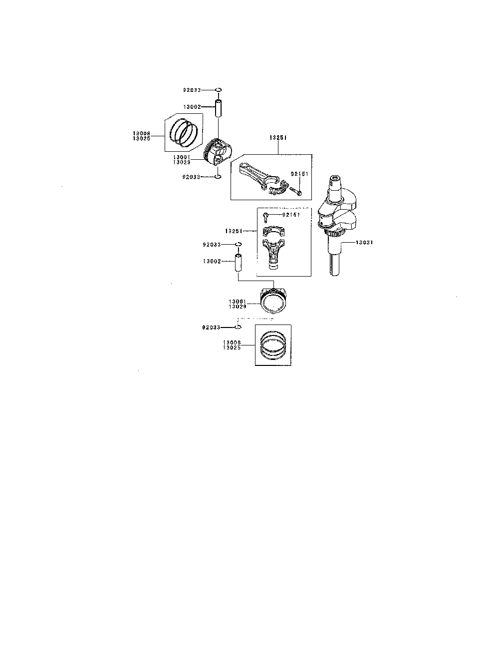 Piston/crankshaft Diagram and Parts List for FR600V-AS06  Kawasaki Engine