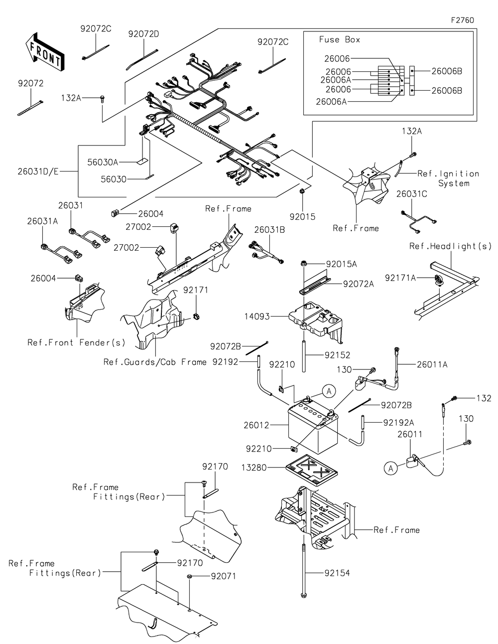 Chassis Electrical Equipment Diagram and Parts List for KRT800KMFNL 2021 Kawasaki Lawn Tractor Accessories