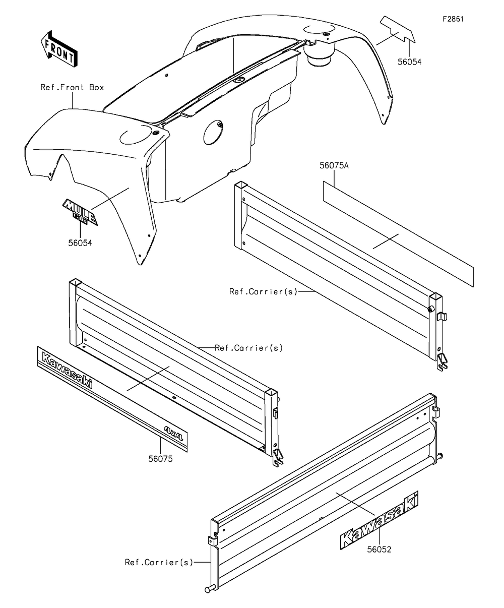 Decals Diagram and Parts List for KAF400GGF 2016 Kawasaki Lawn Tractor Accessories