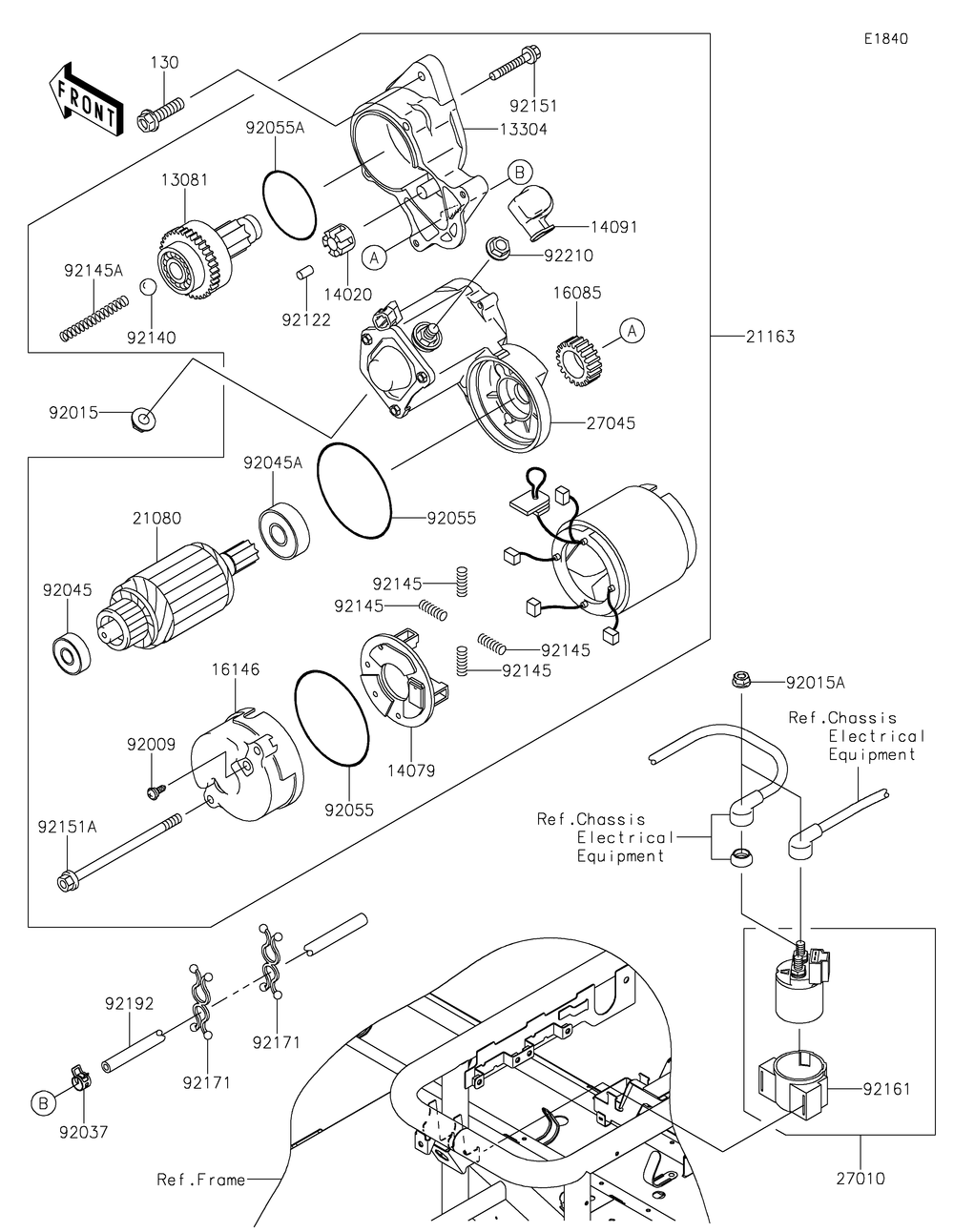 Starter Motor Diagram and Parts List for KAF620SKF 2019 Kawasaki Lawn Tractor Accessories