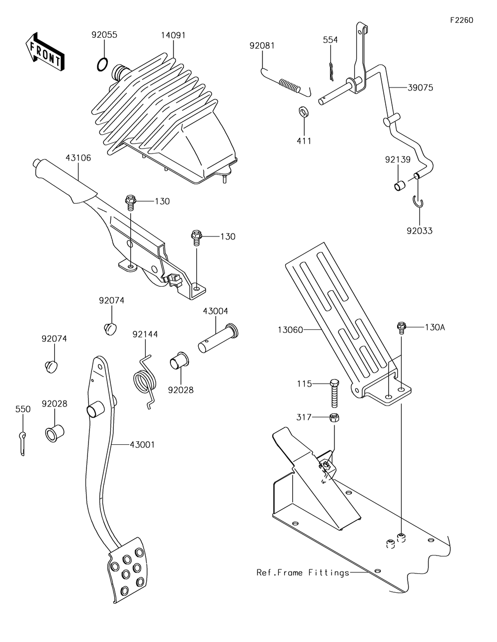 Brake Pedal/Throttle Lever Diagram and Parts List for KAF620RHF 2017 Kawasaki Lawn Tractor Accessories