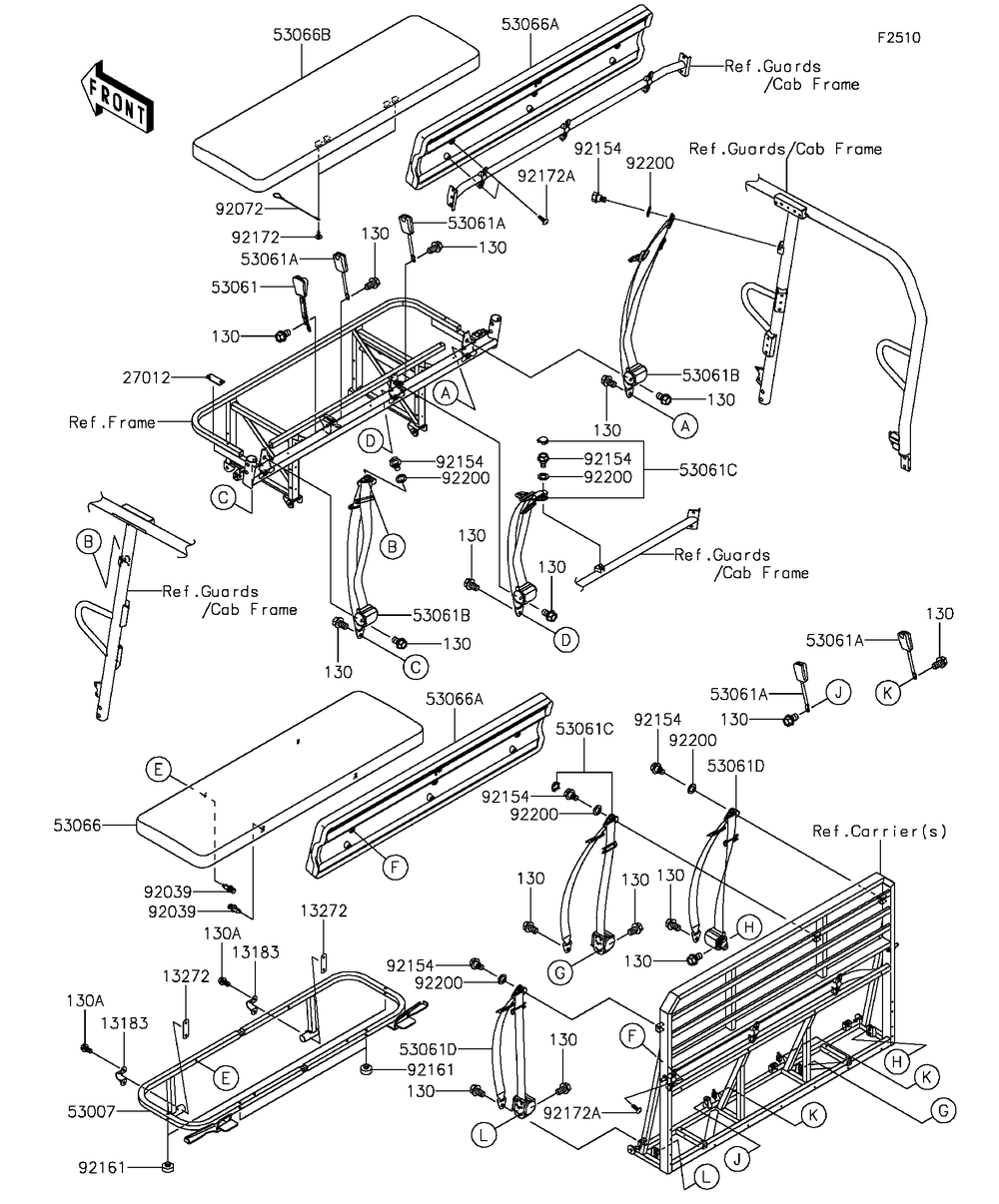 Seat Diagram and Parts List for KAF820CFF 2015 Kawasaki Lawn Tractor Accessories