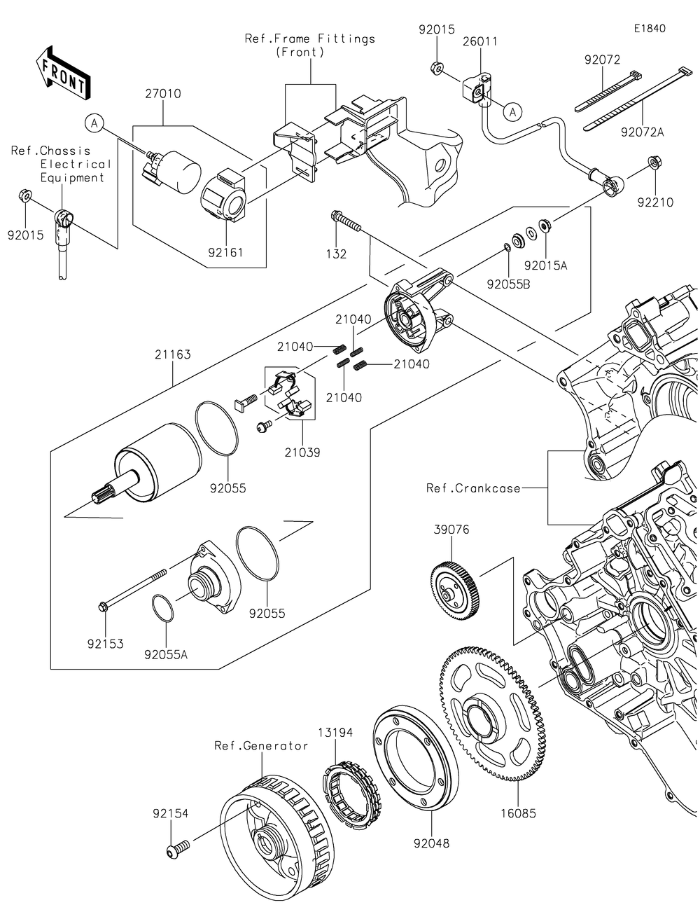 Starter Motor Diagram and Parts List for KRF800JNFNL 2022 Kawasaki Lawn Tractor Accessories