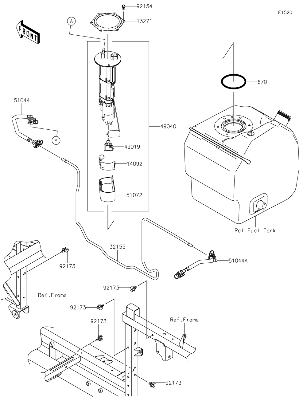 Fuel Pump Diagram and Parts List for KAF820BHF 2017 Kawasaki Lawn Tractor Accessories