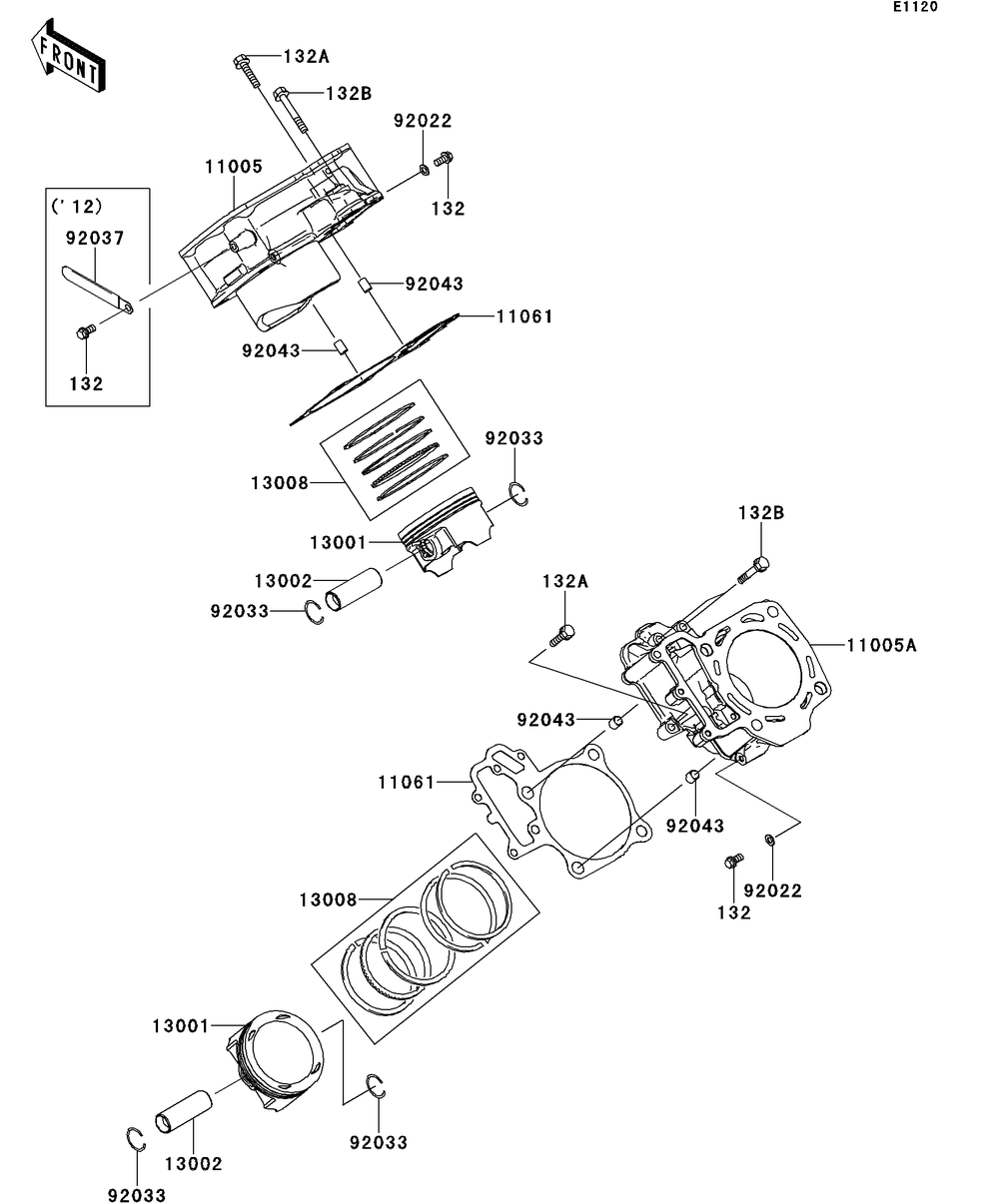 Cylinder/Piston Diagram and Parts List for KRT750ACF 2012 Kawasaki Lawn Tractor Accessories