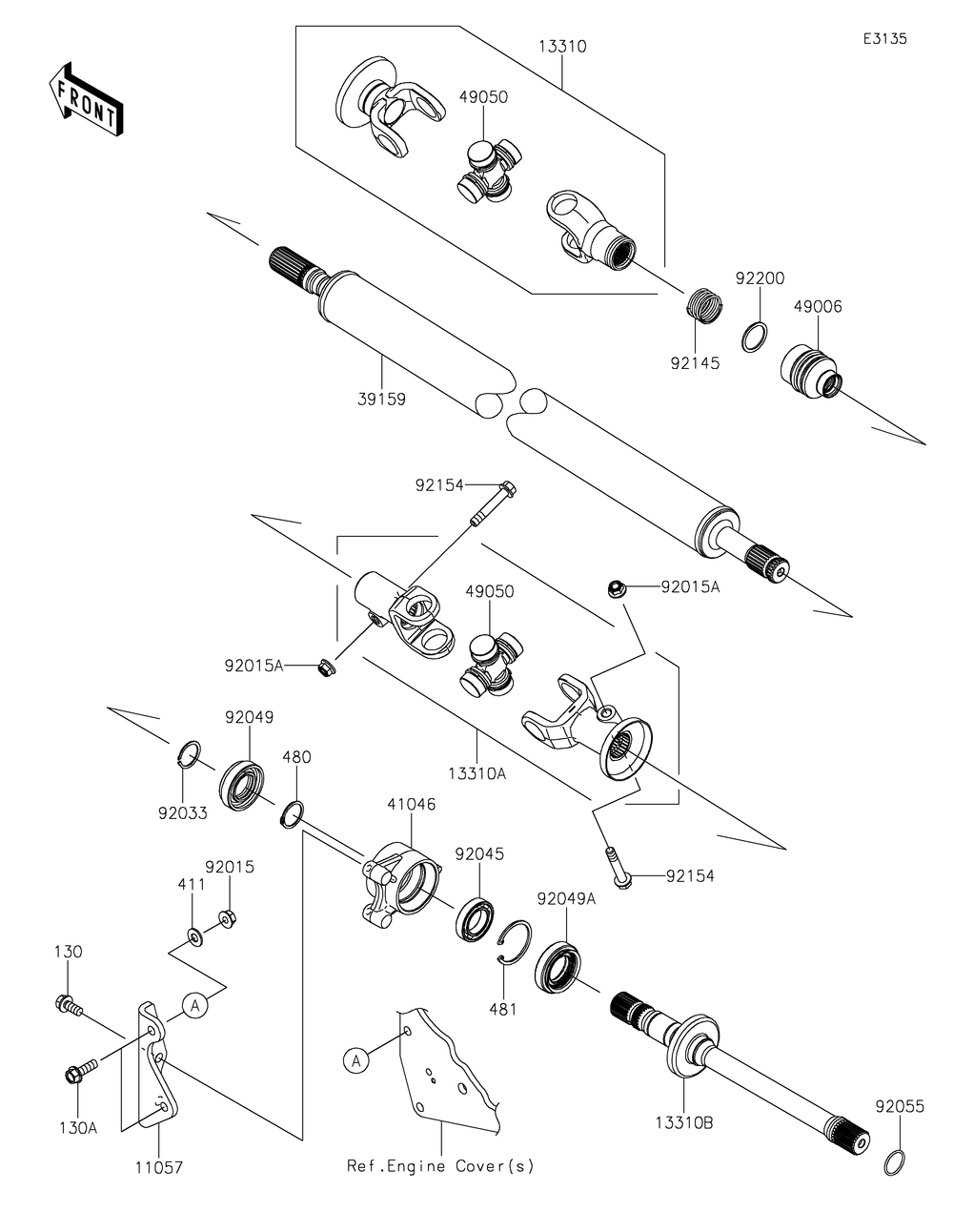 Drive Shaft-Propeller Diagram and Parts List for KRF1000CPFNN 2023 Kawasaki Lawn Tractor Accessories