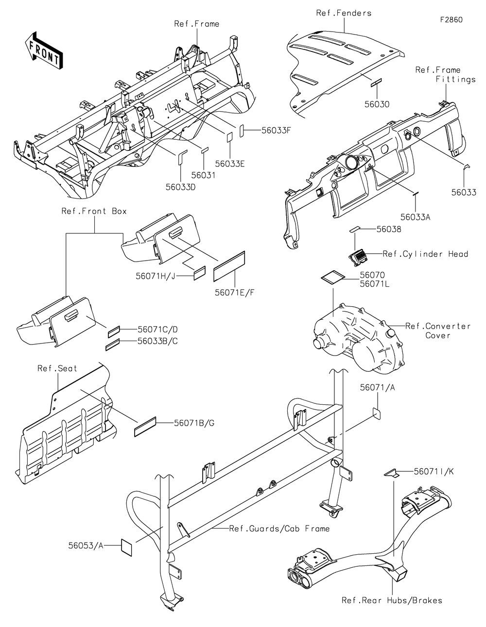 Labels Diagram and Parts List for KAF620MNFNN 2022 Kawasaki Lawn Tractor Accessories