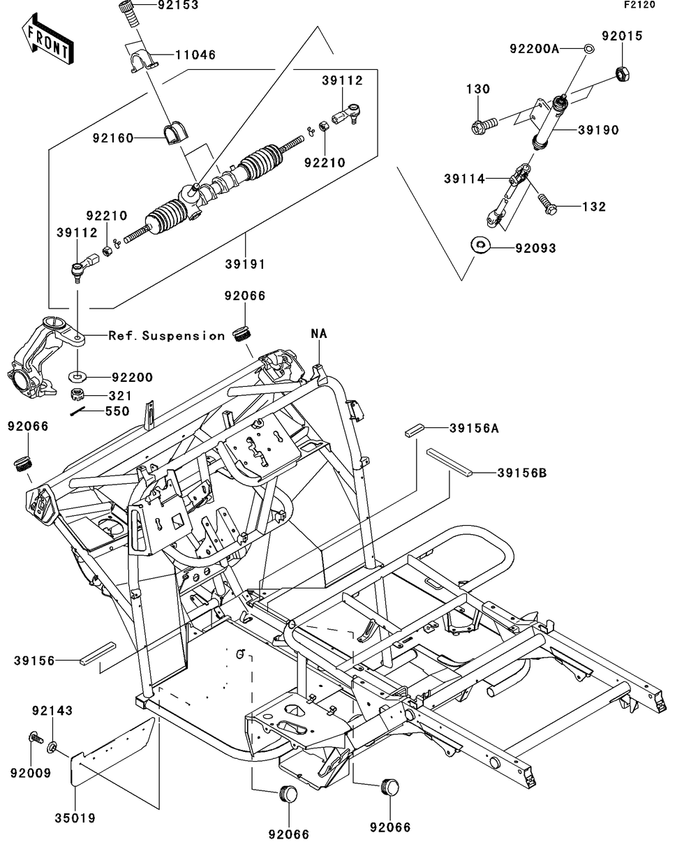 Frame Diagram and Parts List for KAF400DEF 2014 Kawasaki Lawn Tractor Accessories