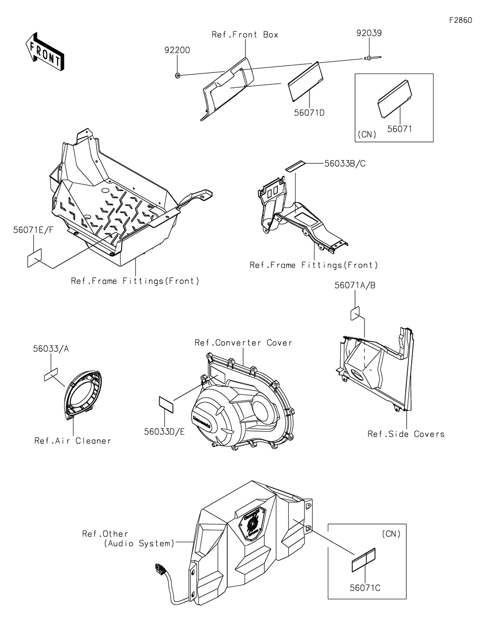 Labels Diagram and Parts List for KRT1000BPFNL 2023 Kawasaki Lawn Tractor Accessories