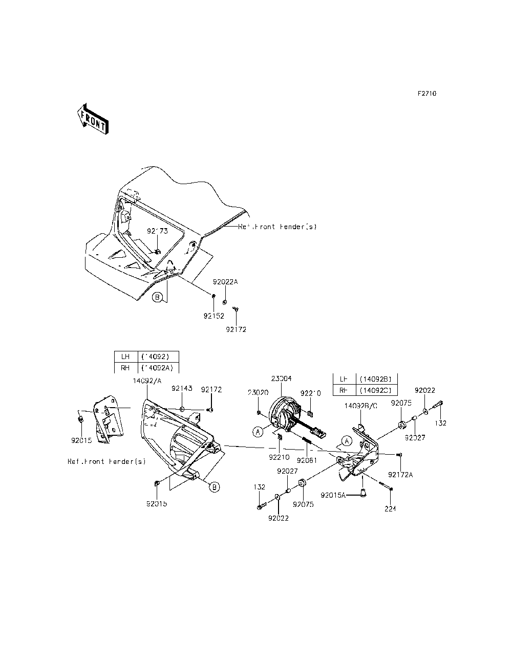Headlight Diagram and Parts List for KRF800DFF 2015 Kawasaki Lawn Tractor Accessories