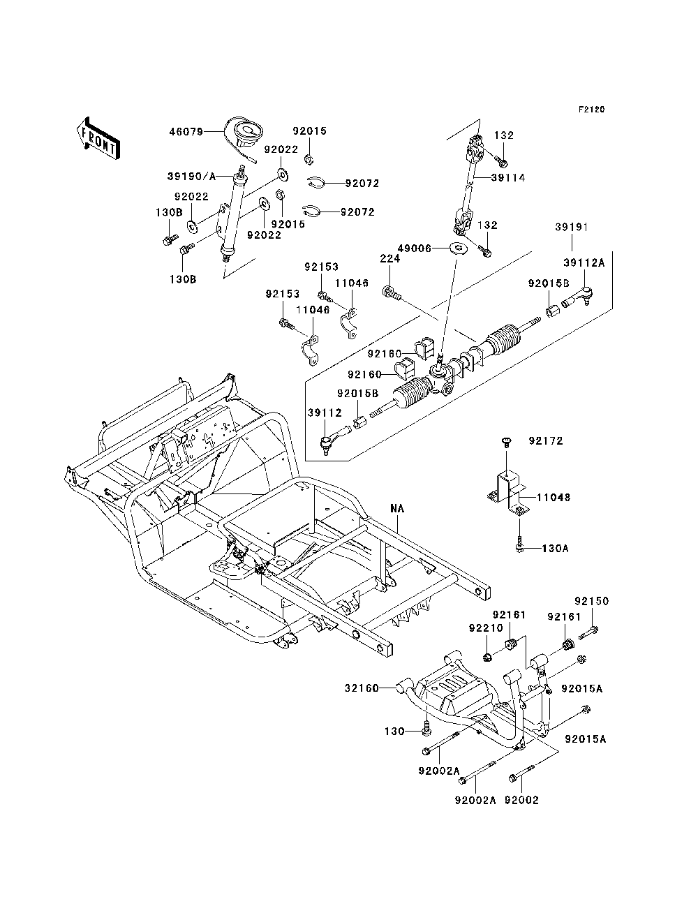 Frame Diagram and Parts List for KAF620G7F 2007 & Prior Kawasaki Lawn Tractor Accessories