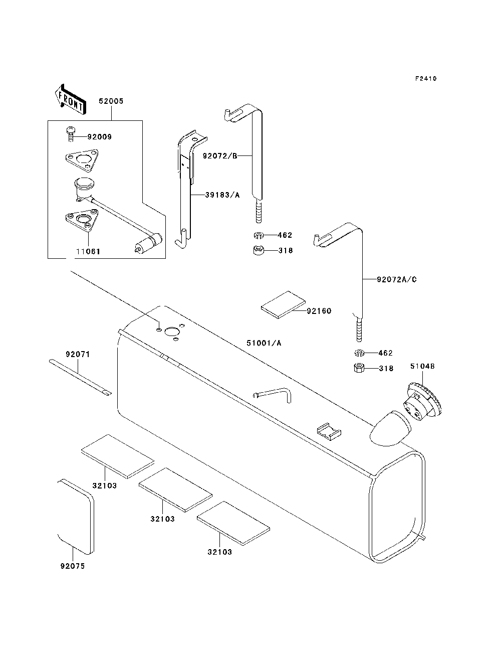 Fuel Tank Diagram and Parts List for KAF620G7F 2007 & Prior Kawasaki Lawn Tractor Accessories