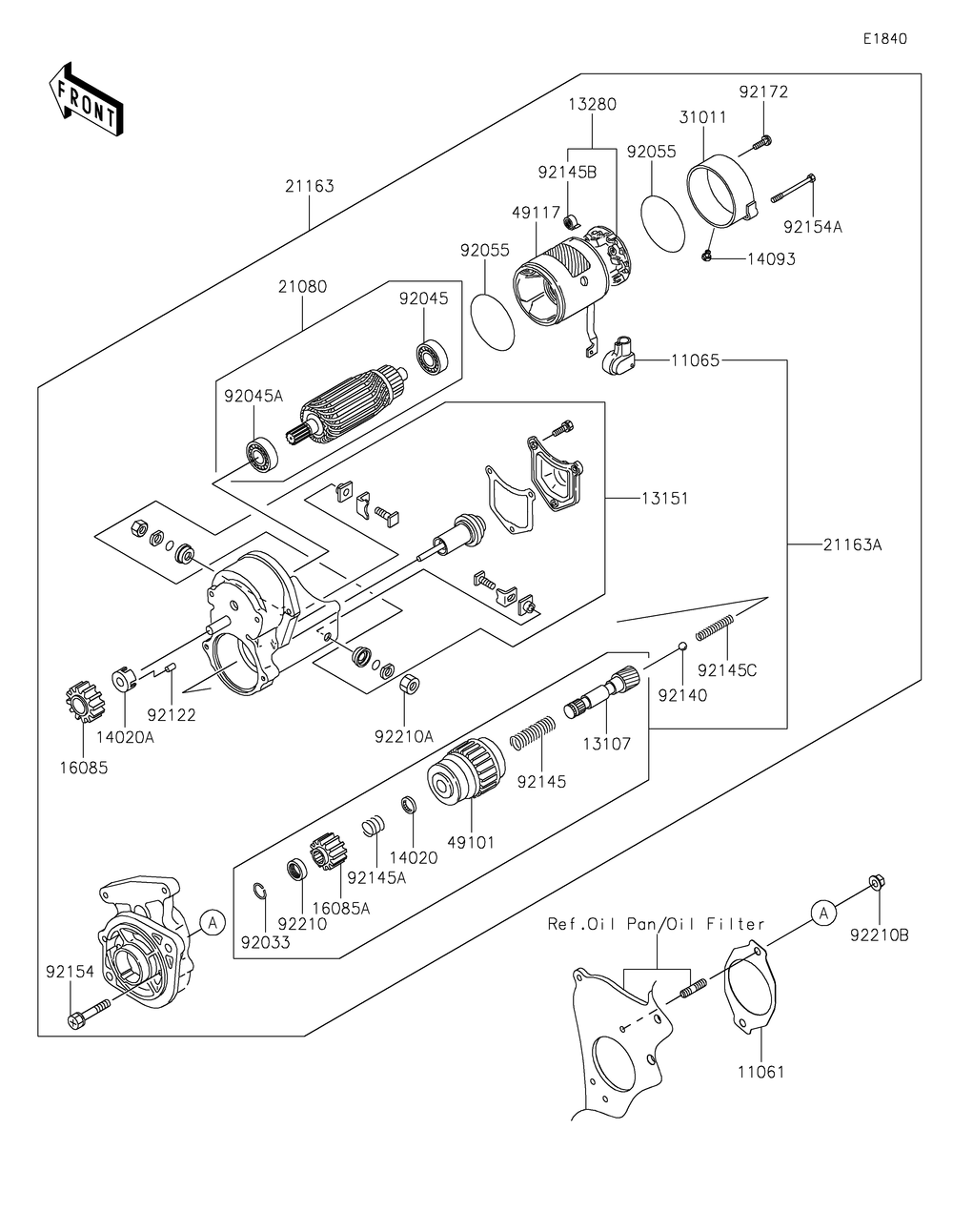 Starter Motor Diagram and Parts List for KAF1000AMFNN 2021 Kawasaki Lawn Tractor Accessories