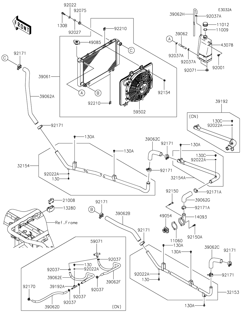 Radiator Diagram and Parts List for KAF620MNFNN 2022 Kawasaki Lawn Tractor Accessories