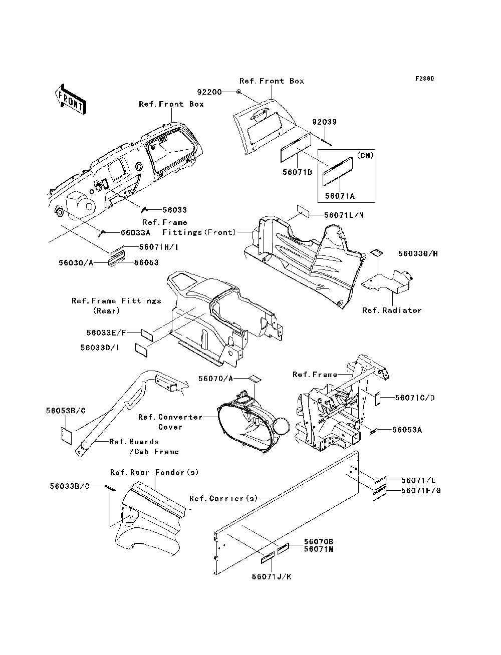 Labels Diagram and Parts List for KRF750SCSA 2012 Kawasaki Lawn Tractor Accessories