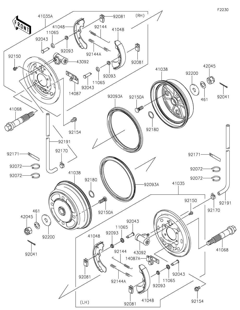 Front Hubs/Brakes Diagram and Parts List for KAF620PMFNN 2021 Kawasaki Lawn Tractor Accessories