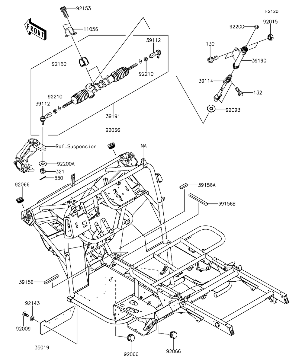 Frame Diagram and Parts List for KAF400DFF 2015 Kawasaki Lawn Tractor Accessories