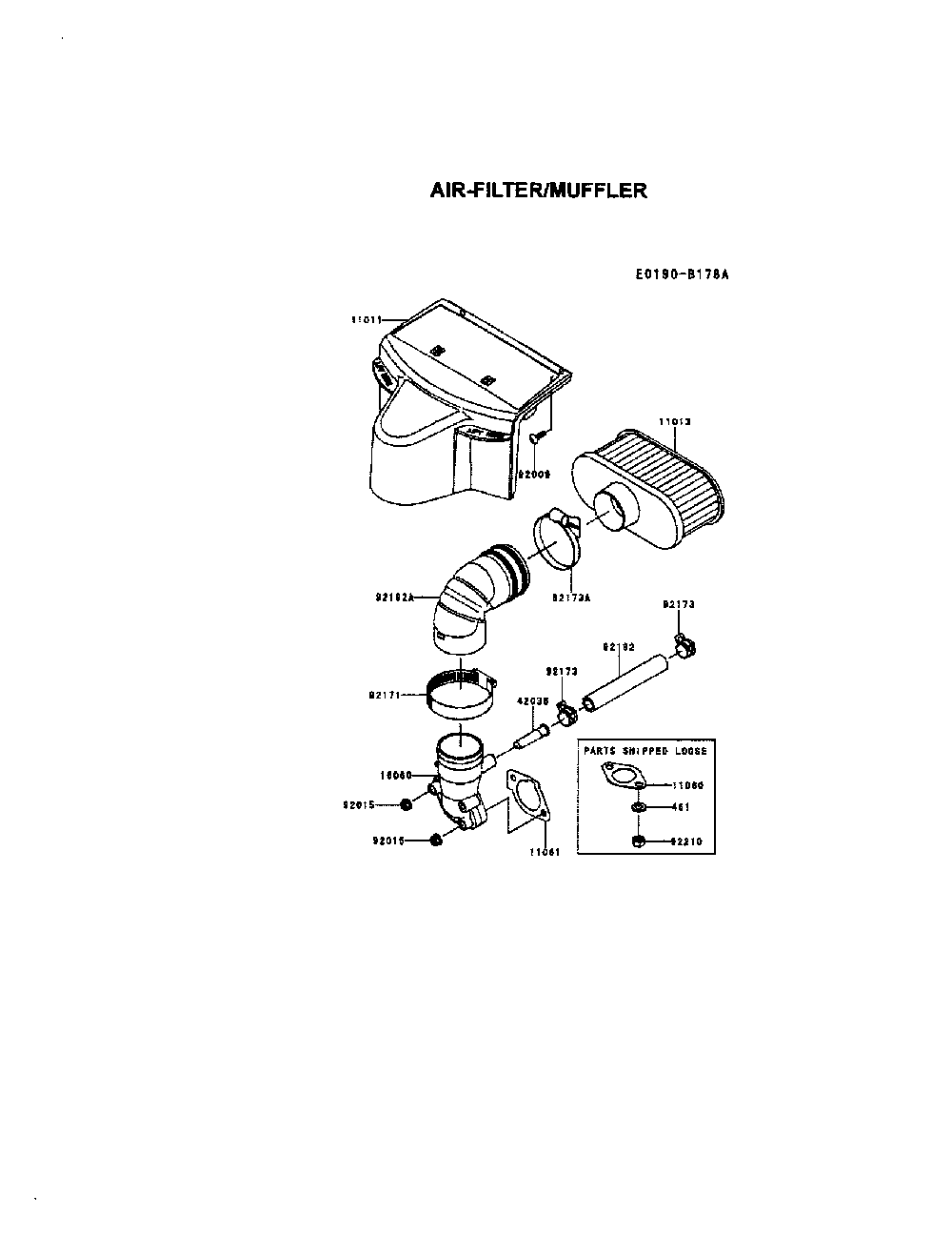 Air-filter/muffler Diagram and Parts List for FR691V-AS06  Kawasaki Engine