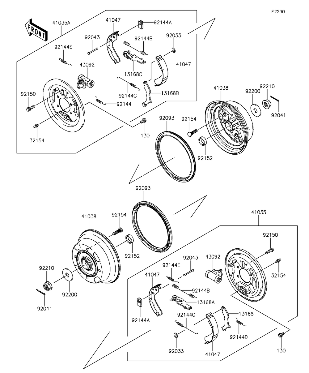 Front Hubs/Brakes Diagram and Parts List for KAF400FGF 2016 Kawasaki Lawn Tractor Accessories