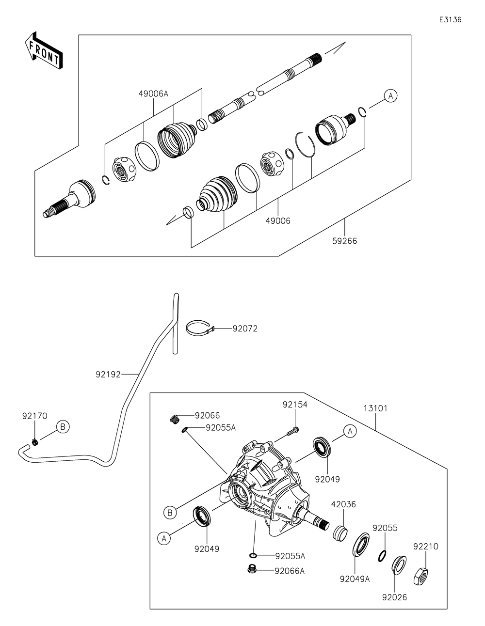 Drive Shaft-Front Diagram and Parts List for KAF1000FKF 2019 Kawasaki Lawn Tractor Accessories