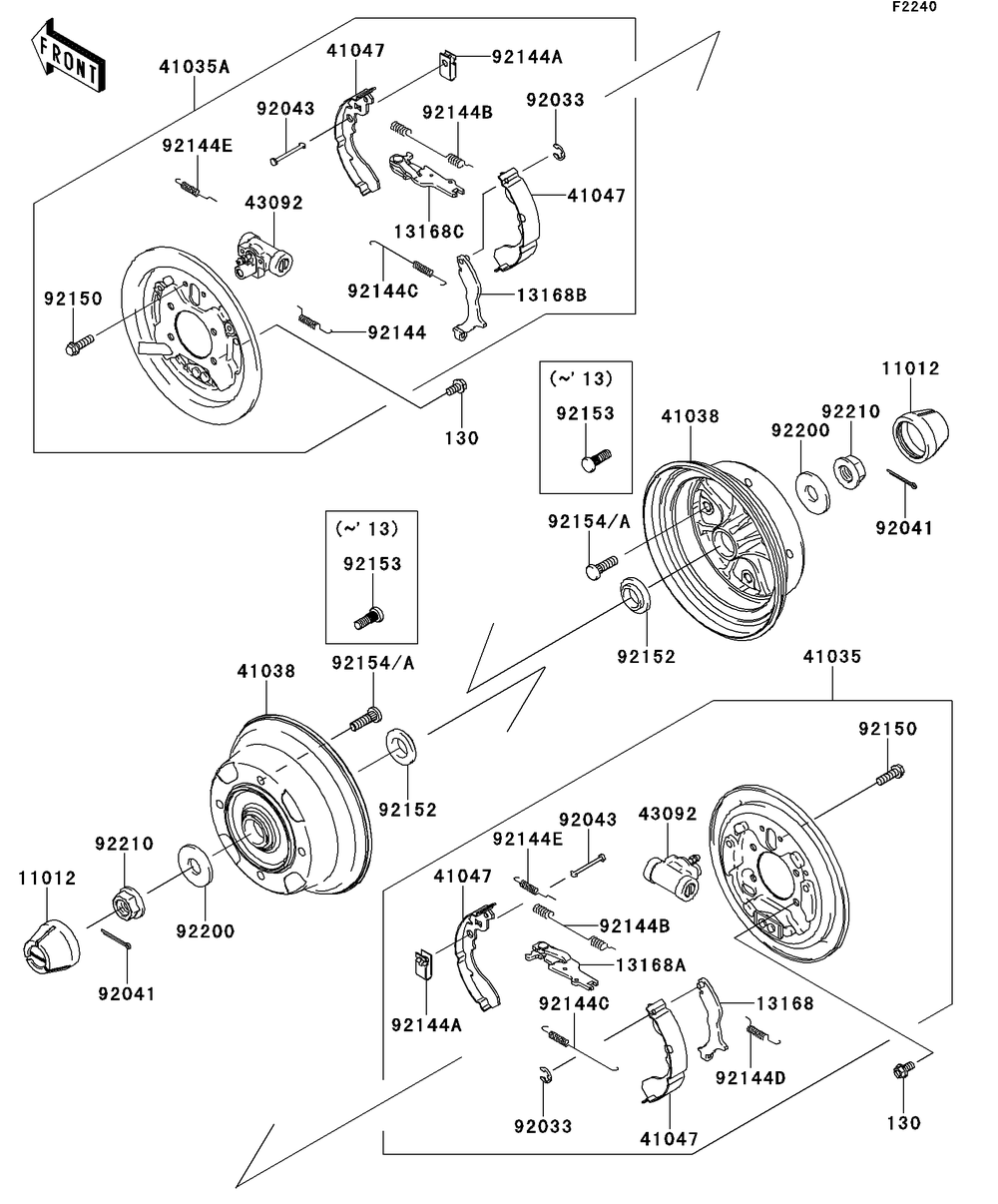 Rear Hubs/Brakes Diagram and Parts List for KAF400BEF 2014 Kawasaki Lawn Tractor Accessories