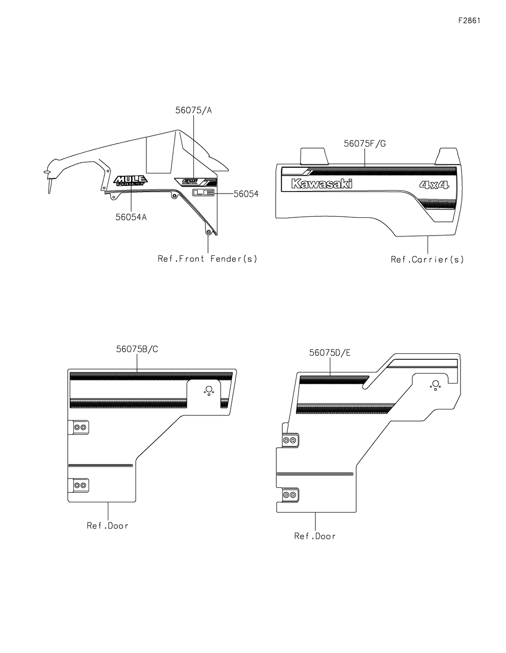 Decals(Red) Diagram and Parts List for KAF820CMFNL 2021 Kawasaki Lawn Tractor Accessories
