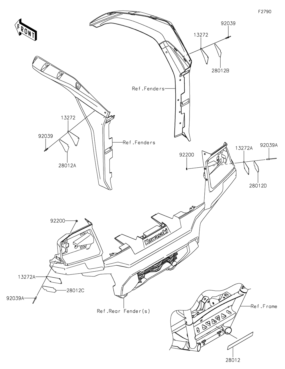 Reflectors Diagram and Parts List for KRF1000DPFNL 2023 Kawasaki Lawn Tractor Accessories