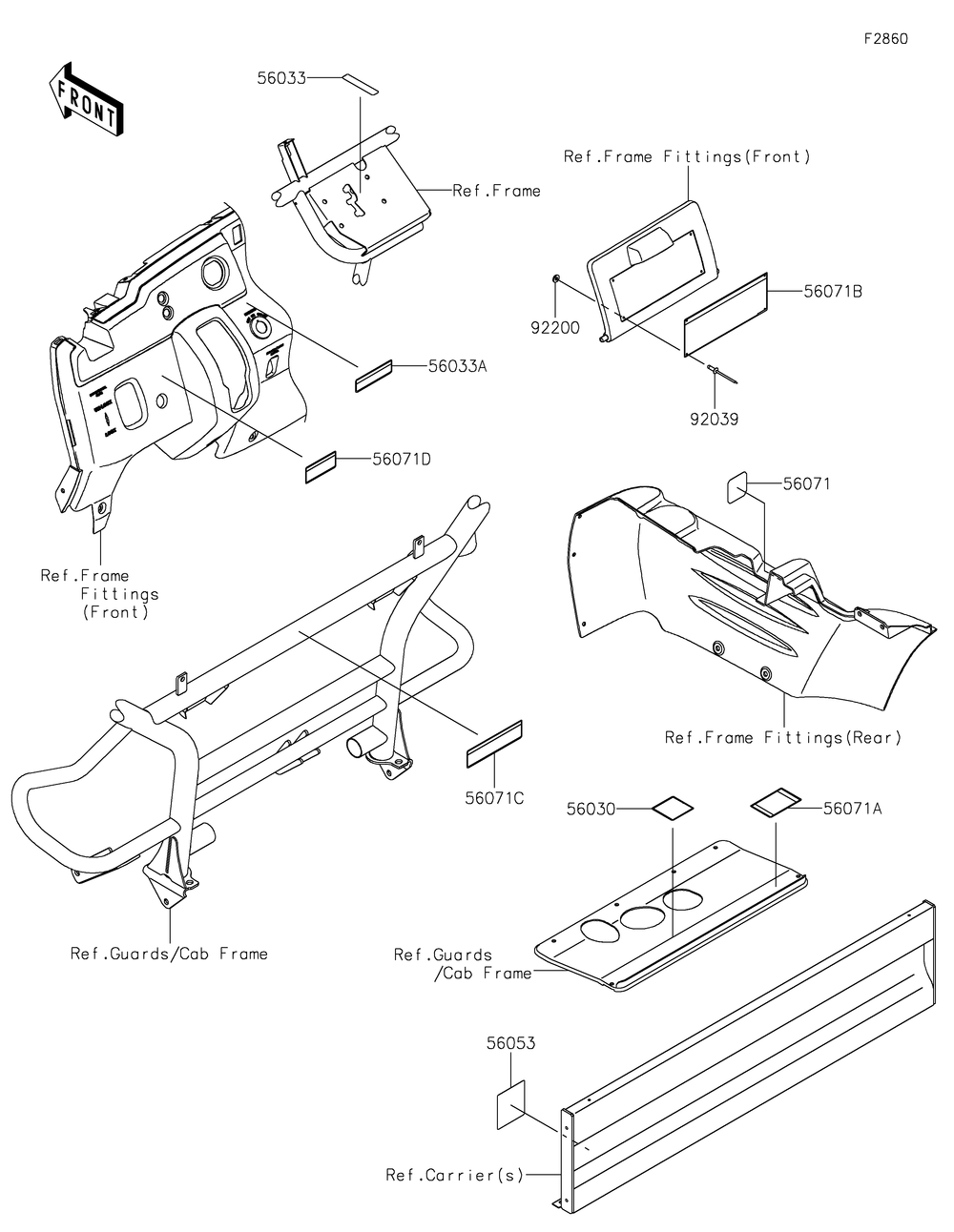 Labels Diagram and Parts List for KAF400JNFNN 2022 Kawasaki Lawn Tractor Accessories