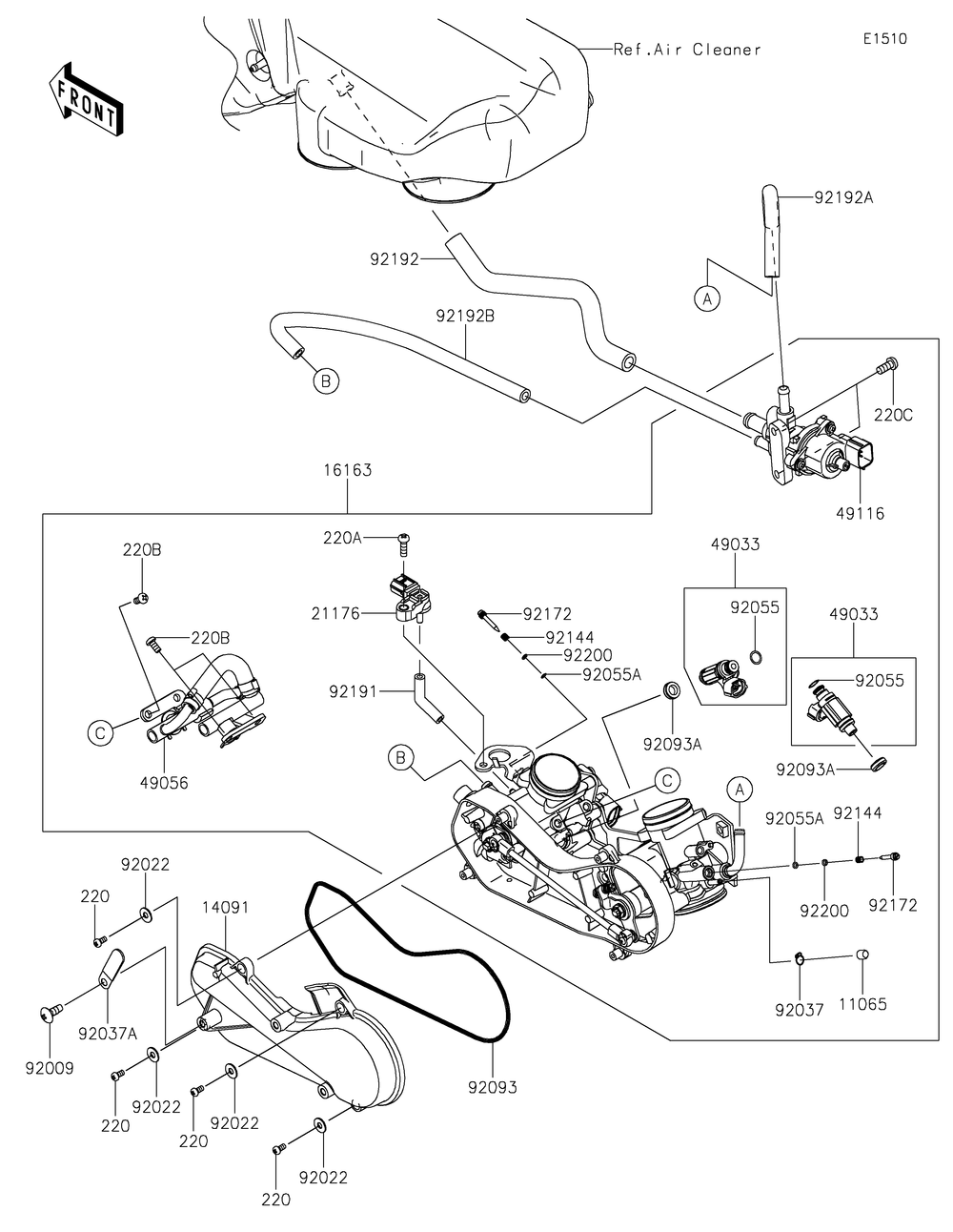 Throttle Diagram and Parts List for KRT800FPFNN 2023 Kawasaki Lawn Tractor Accessories