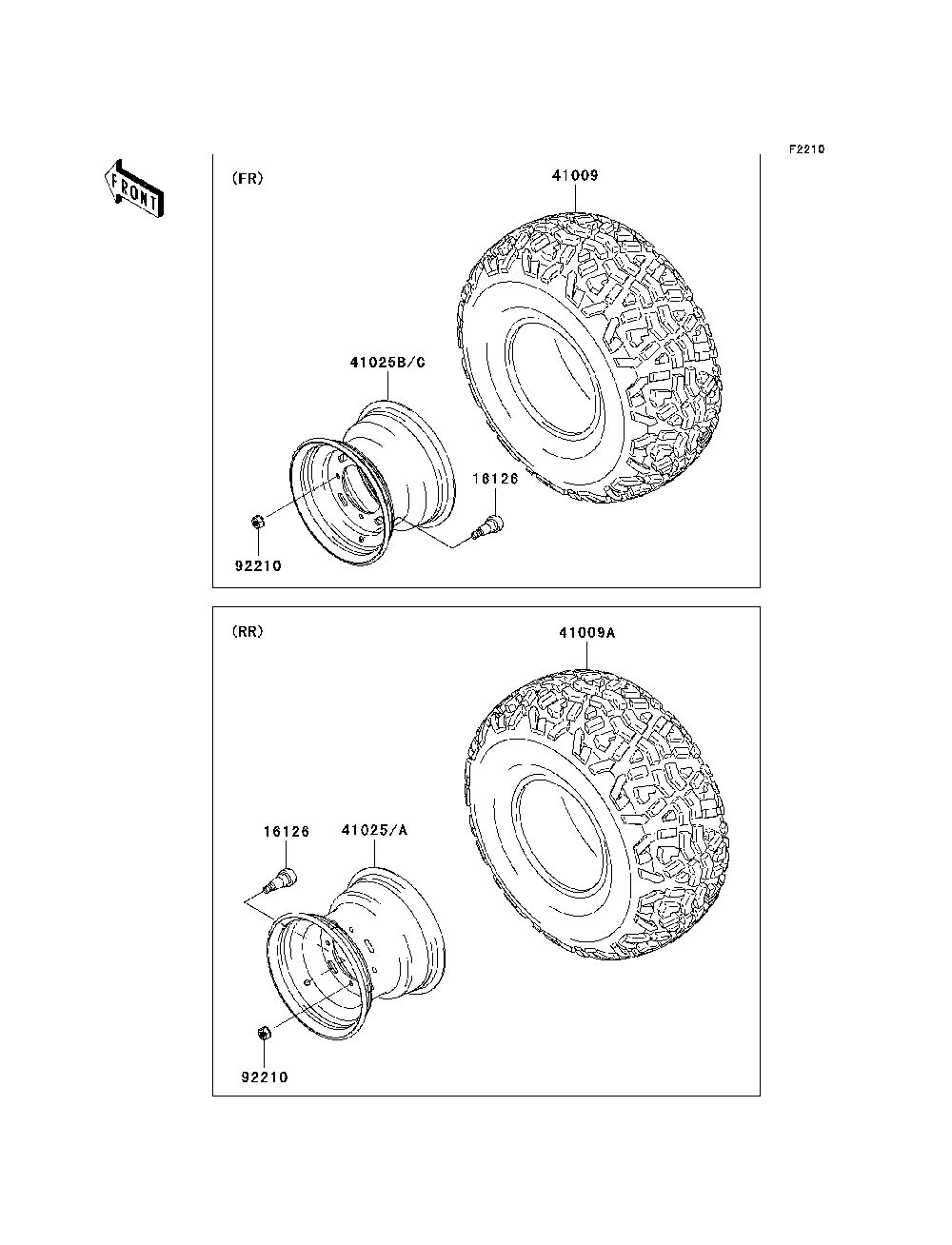 Wheels/Tires Diagram and Parts List for KAF400C7F 2007 & Prior Kawasaki Lawn Tractor Accessories
