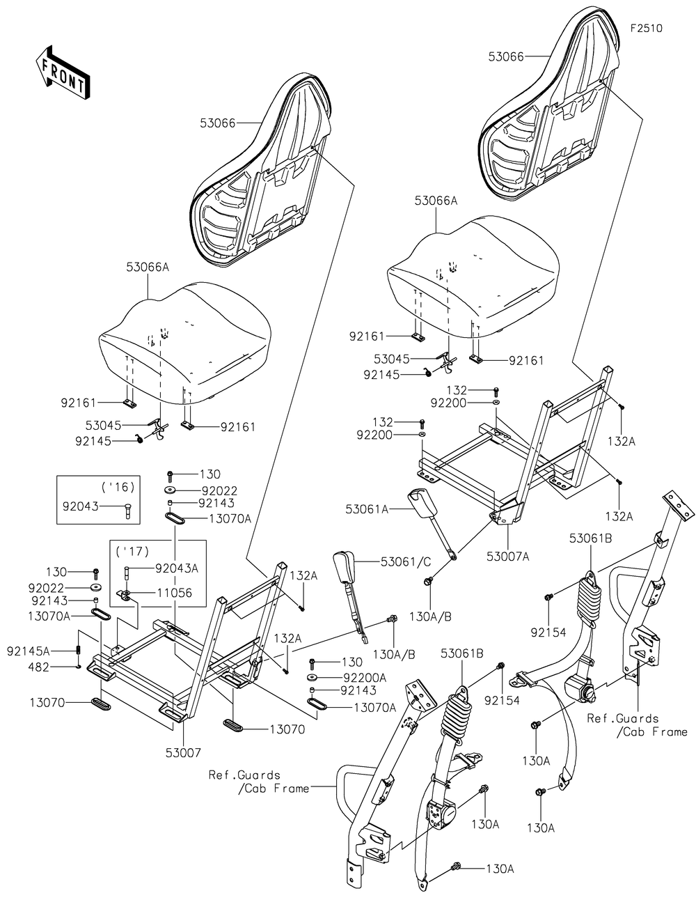 Seat Diagram and Parts List for KRF800HGF 2016 Kawasaki Lawn Tractor Accessories