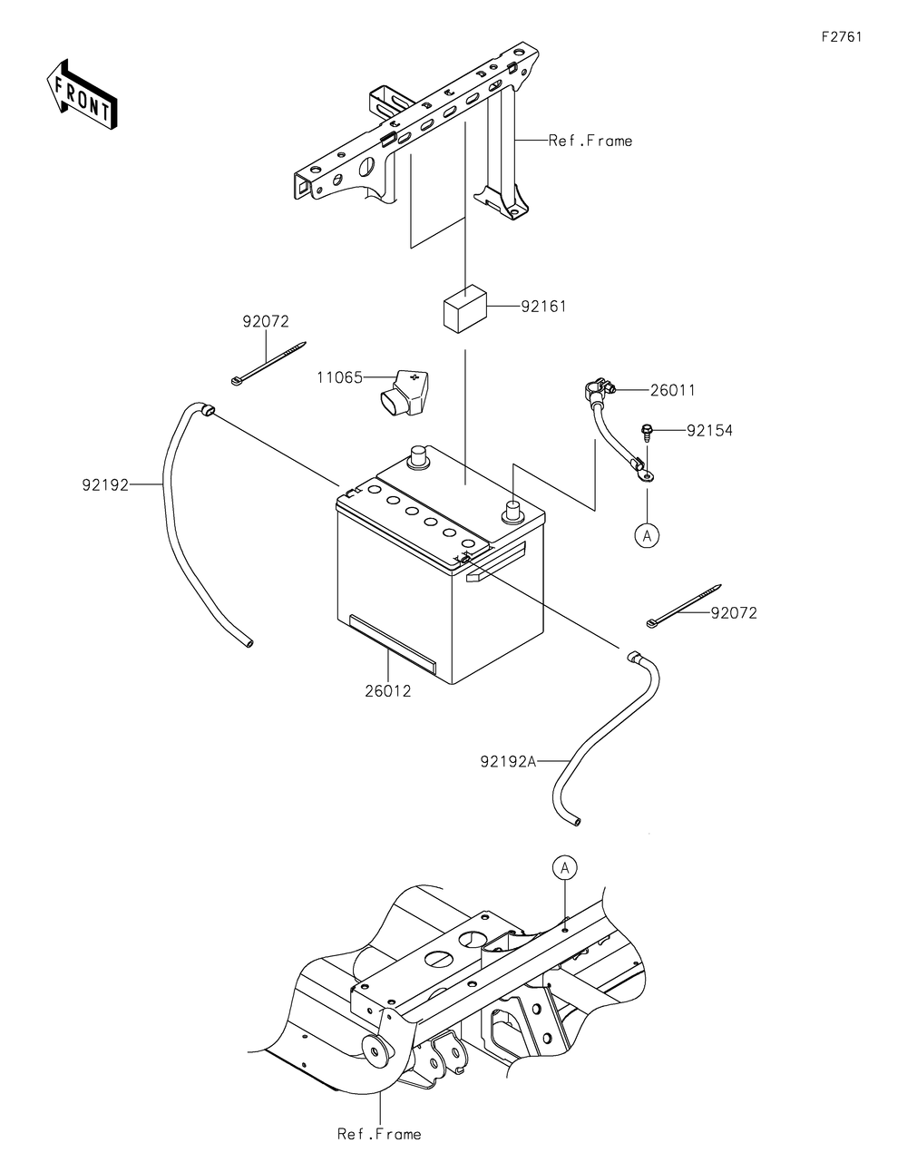 Battery Diagram and Parts List for KRT1000BPFNL 2023 Kawasaki Lawn Tractor Accessories